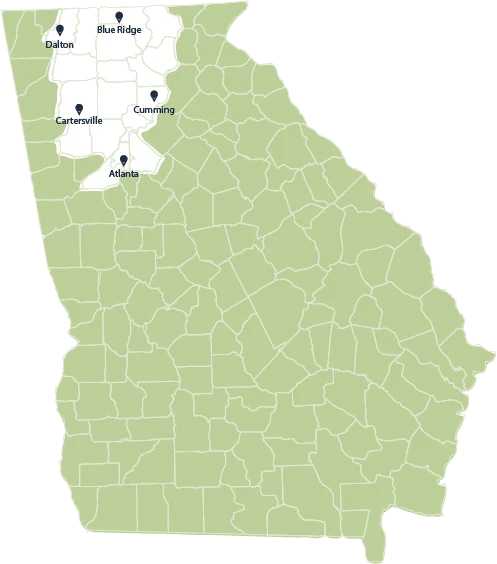 Map of the greater Atlanta design and installation service area